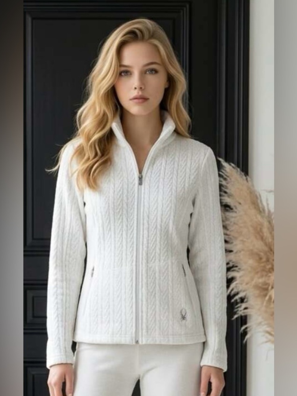 Spyder Women’s Core Cable-Knit Full Zip-Up Sweater Jacket - White size S